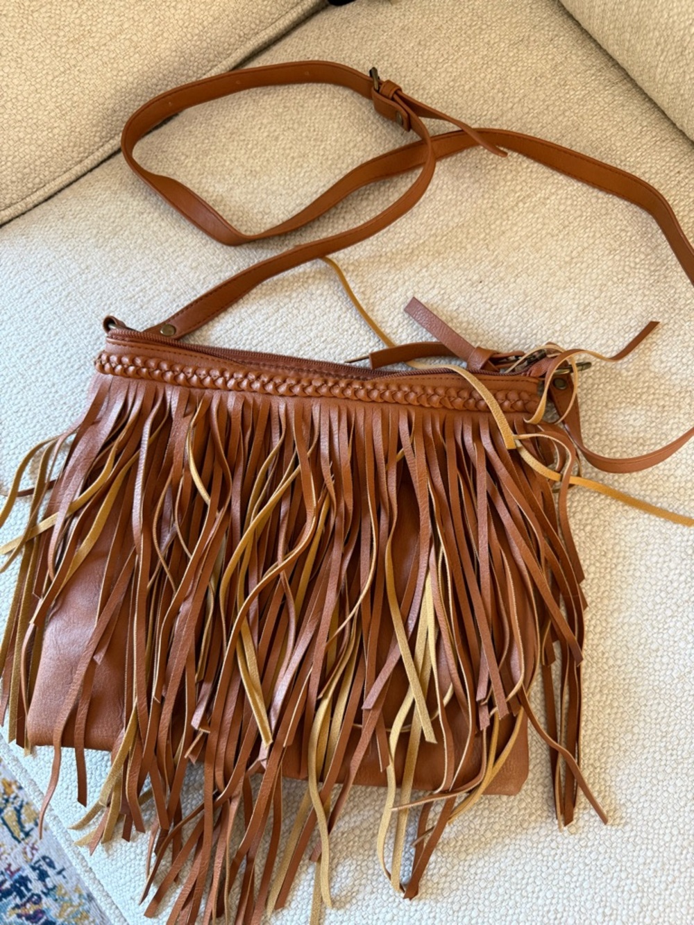 Fringed Crossbody Bag in Cognac Brown